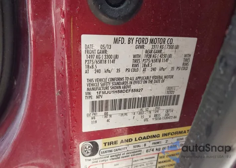 2013 Ford Expedition Xlt из США, поврежденный, VIN 1FMJU1H58DEF55927